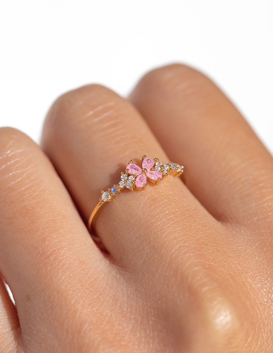 Anillo de flor 18 k zirconia cúbica chapa de oro 3
