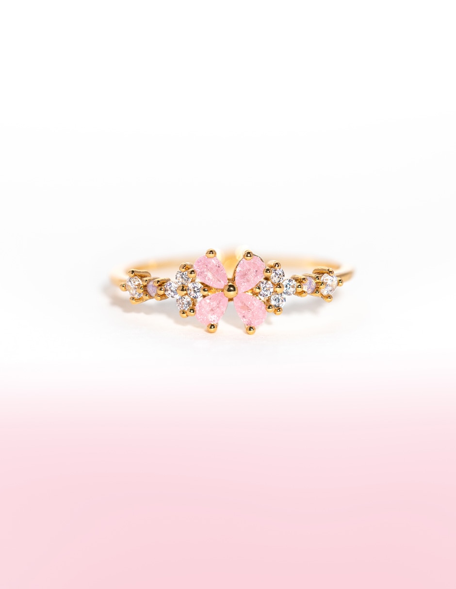Anillo de flor 18 k zirconia cúbica chapa de oro 2