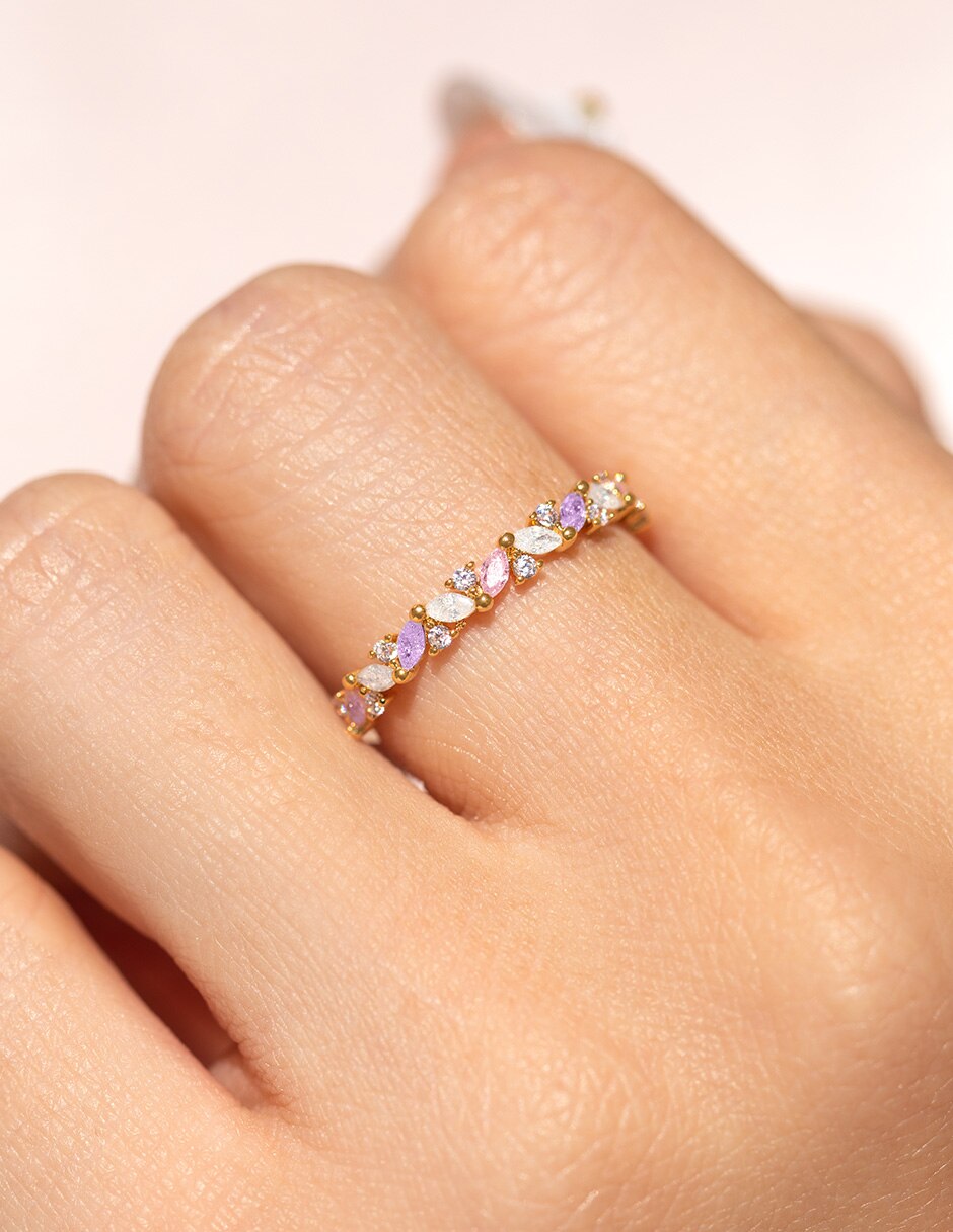 Anillo redondo Snow Peaks 18 k zirconia cúbica chapa de oro 2