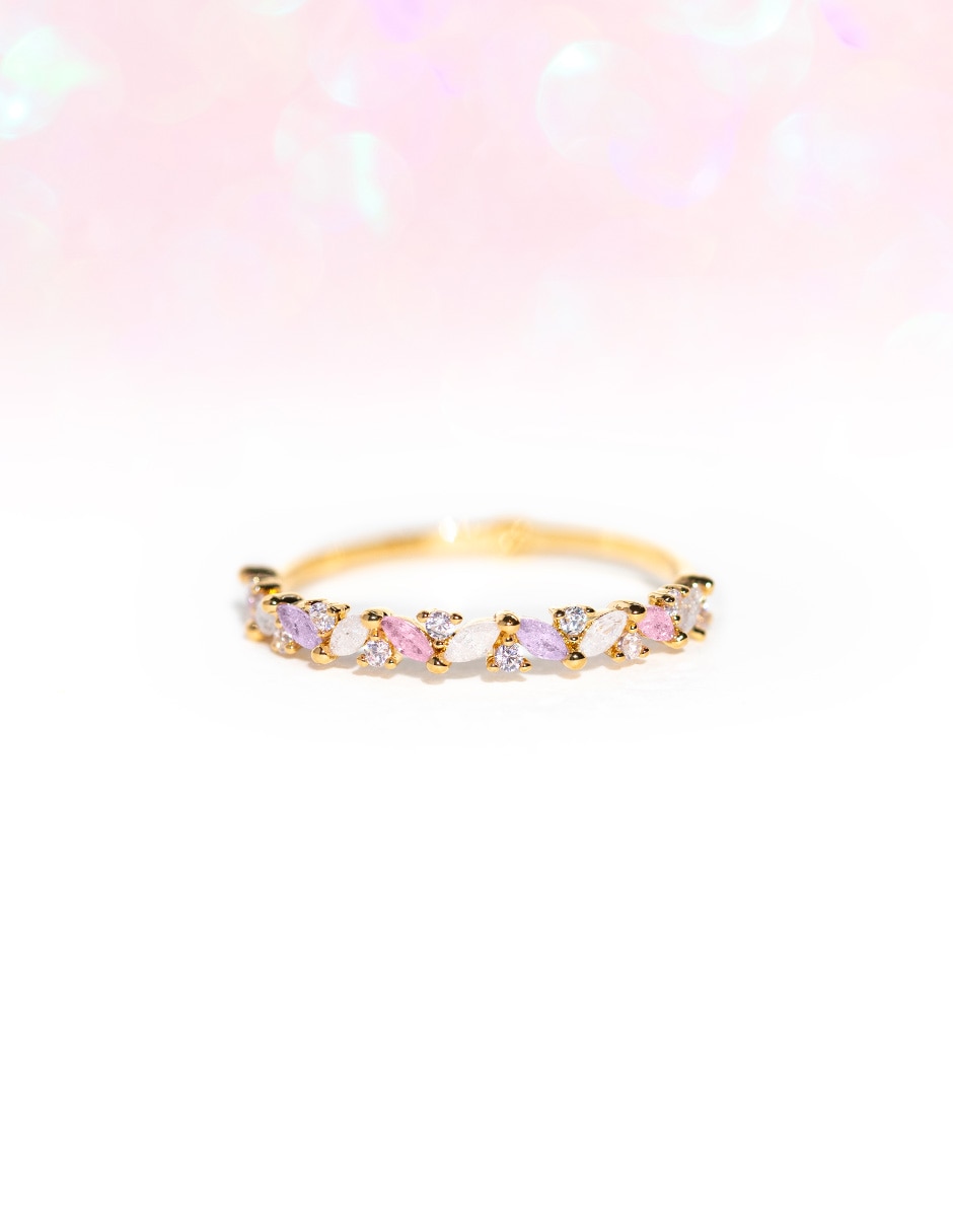 Anillo redondo Snow Peaks 18 k zirconia cúbica chapa de oro 3