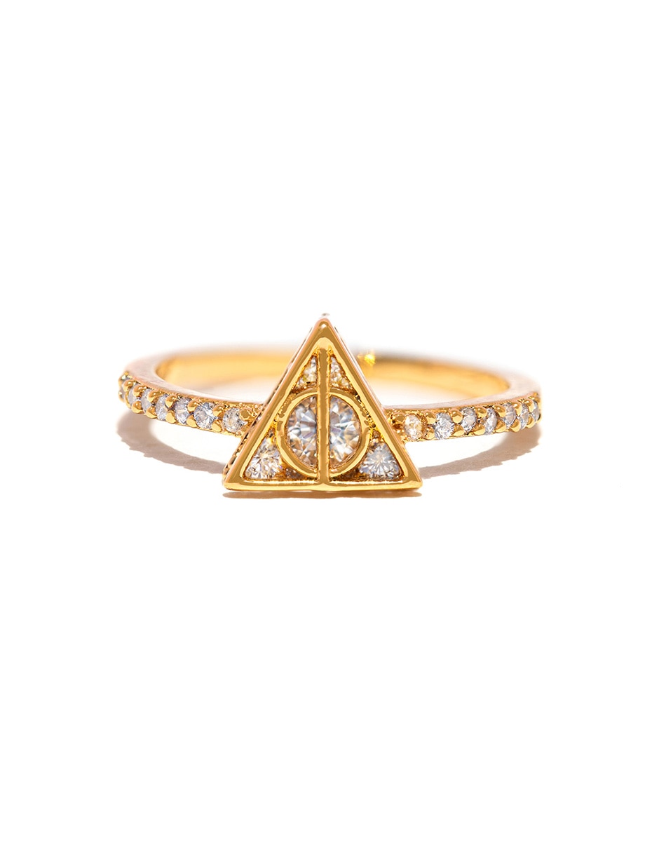 Anillo triangular Deathly Hallows Harry Potter 18 k zirconia cúbica chapa de oro