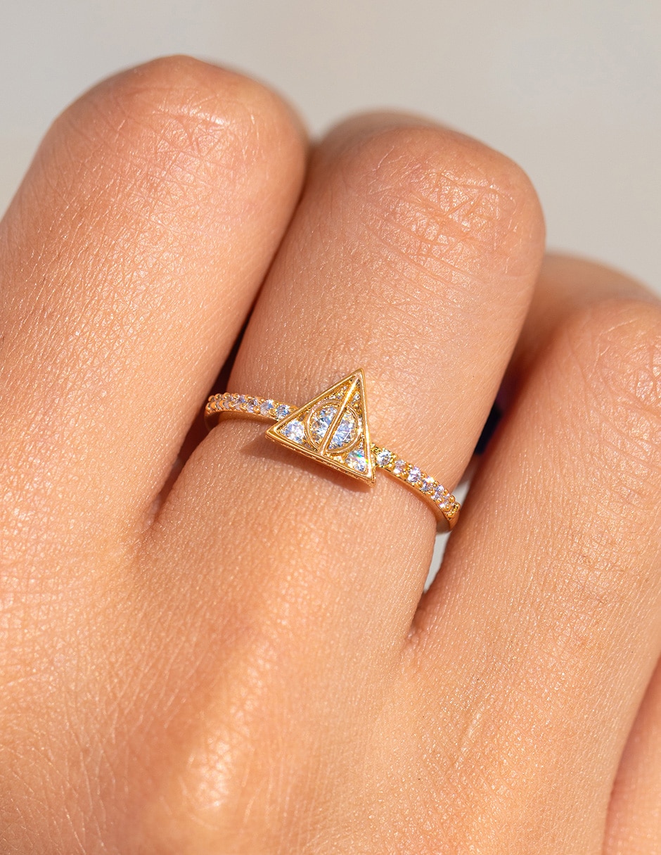 Anillo triangular Deathly Hallows Harry Potter 18 k zirconia cúbica chapa de oro 2