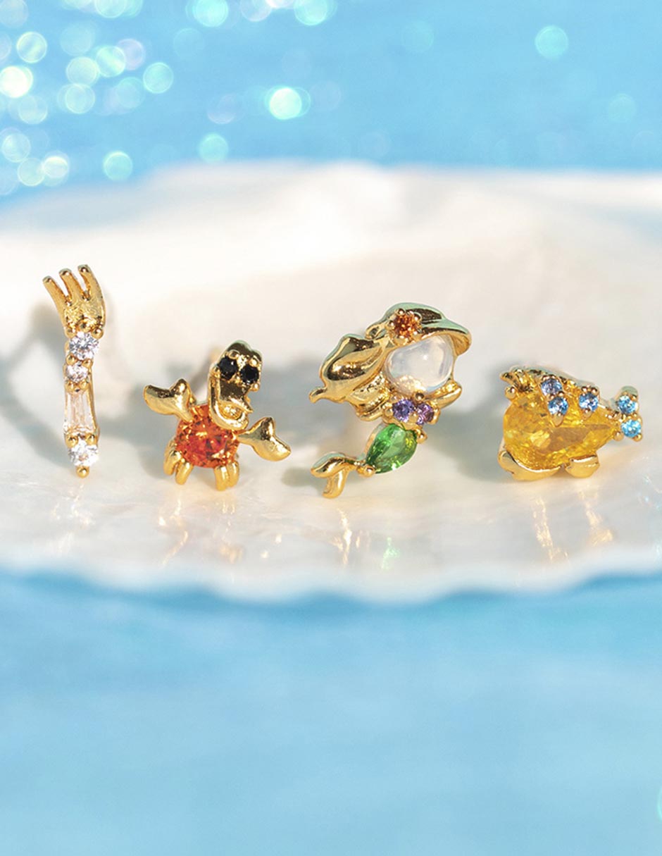 Set de aretes La Sirenita 18 K con acabado chapa de oro 3