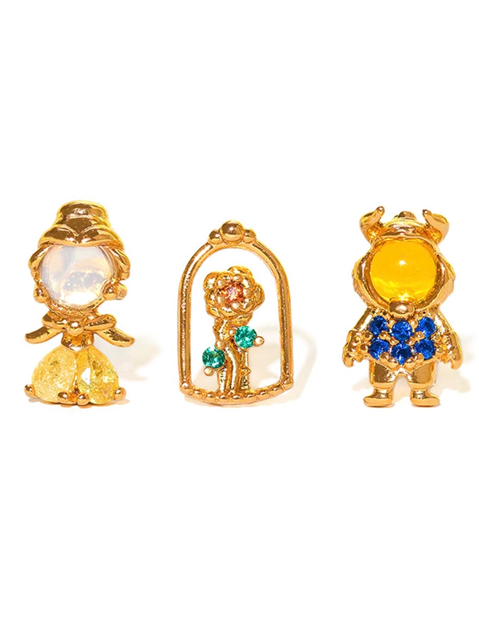 Aretes La Bella y La Bestia 18 K con acabado chapa de oro