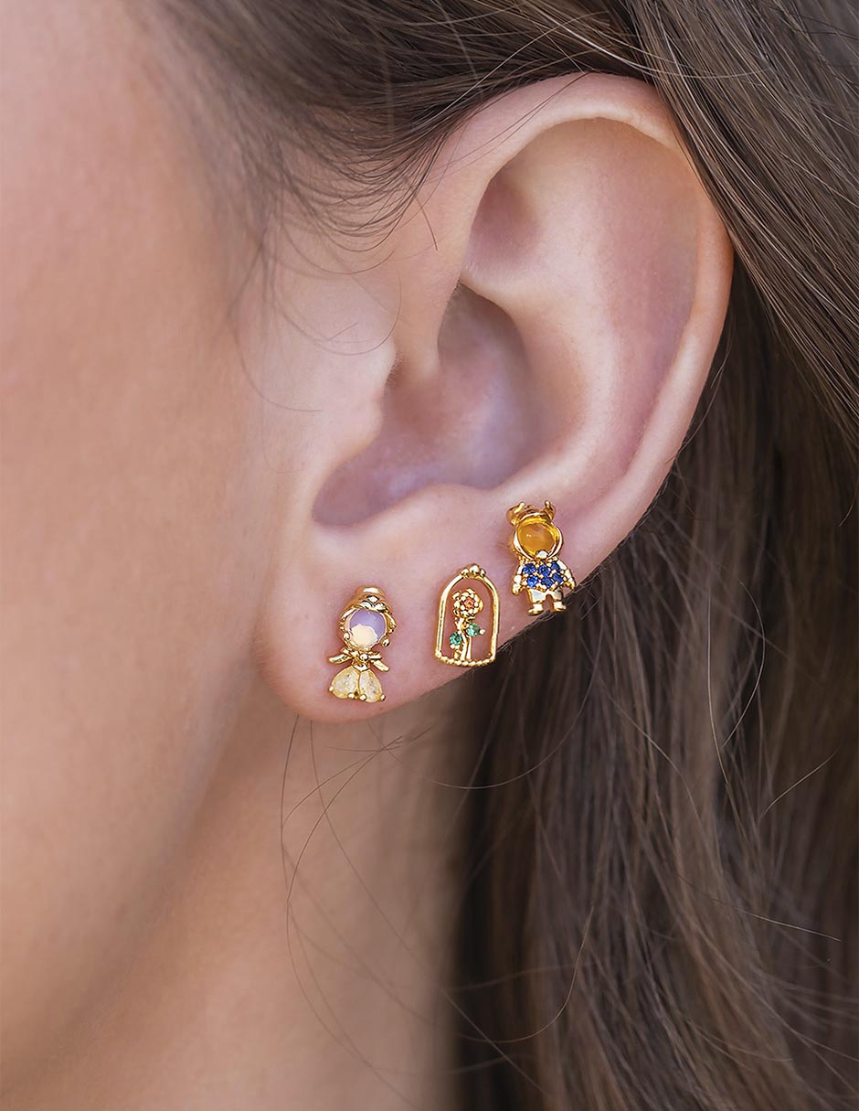 Aretes La Bella y La Bestia 18 K con acabado chapa de oro 2