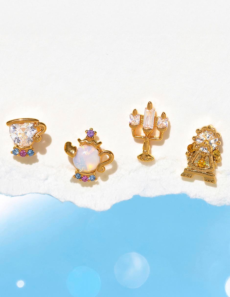 Aretes La Bella y La Bestia 18 K con acabado chapa de oro 3