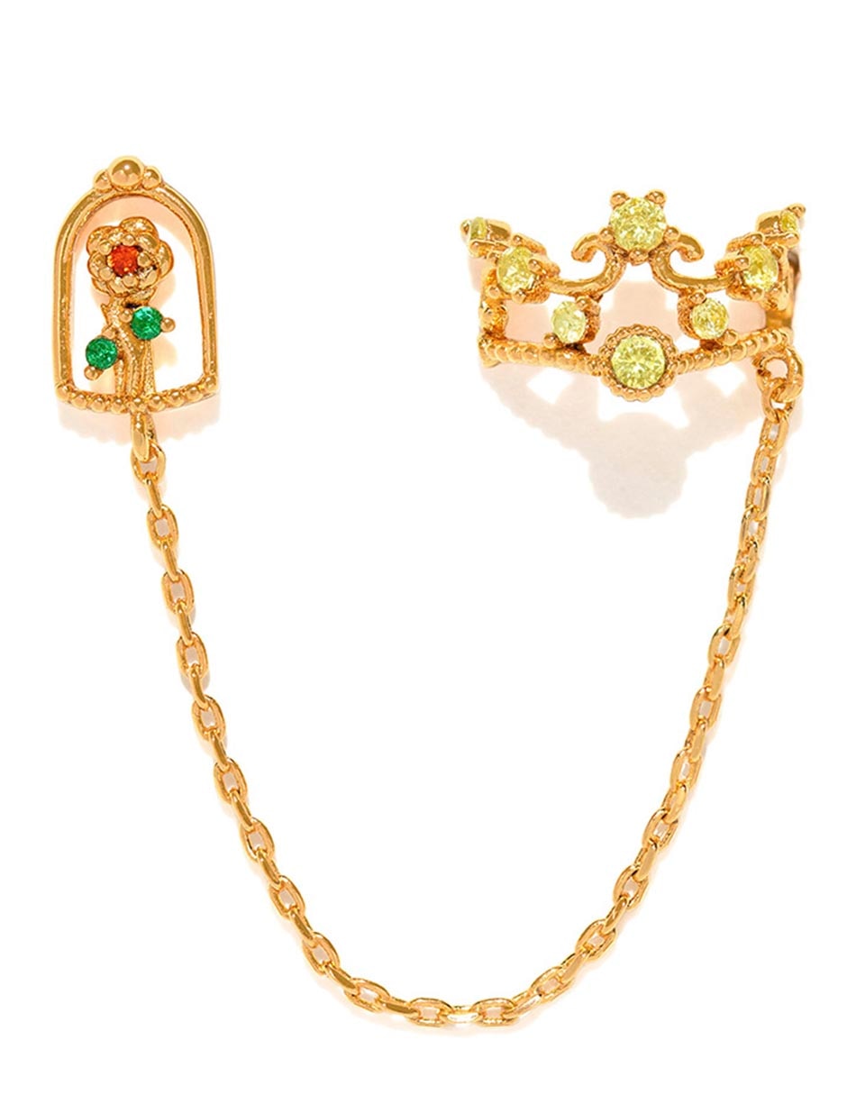 Aretes de princesa La Bella y La Bestia 18 K con acabado chapa de oro