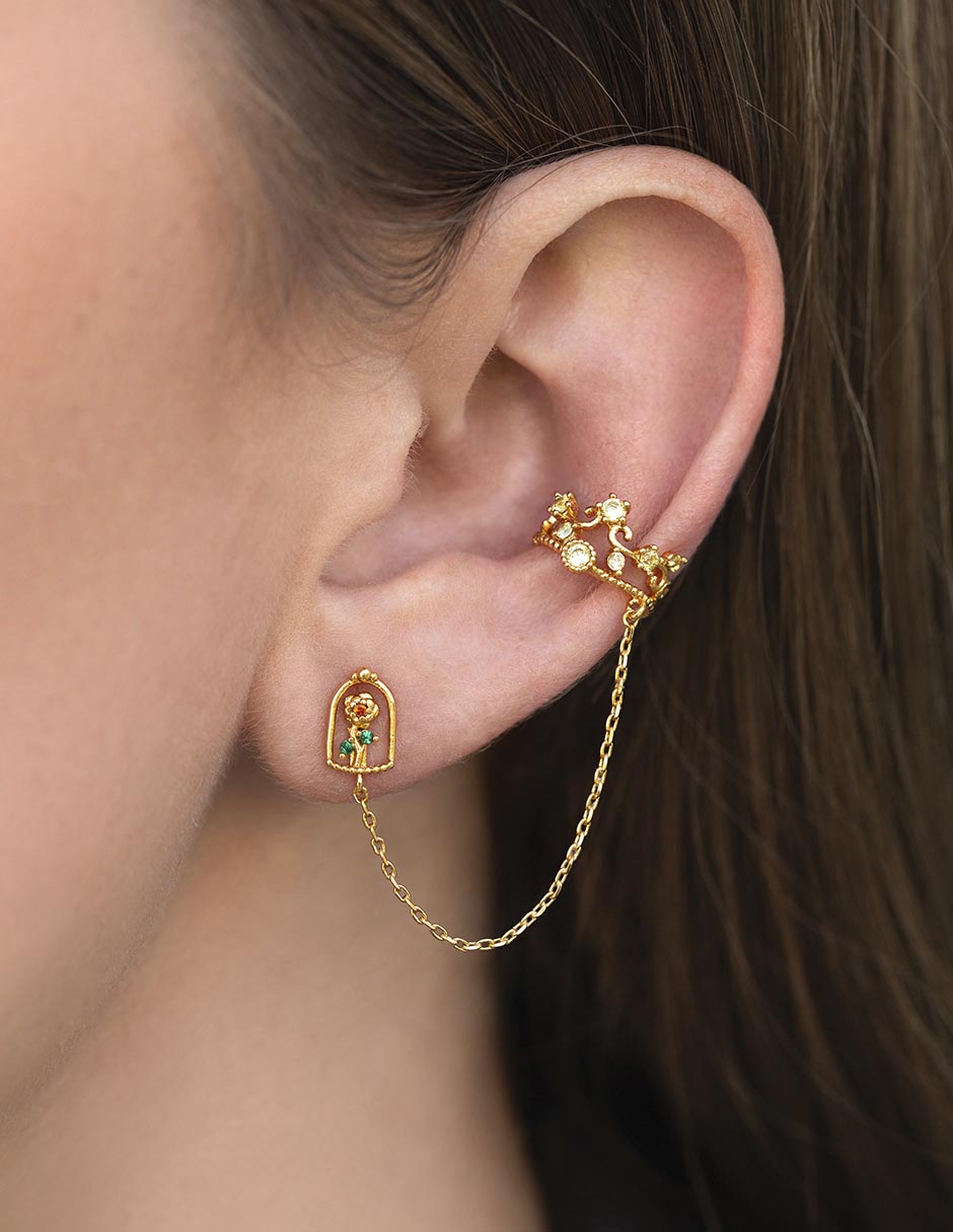 Aretes de princesa La Bella y La Bestia 18 K con acabado chapa de oro 2