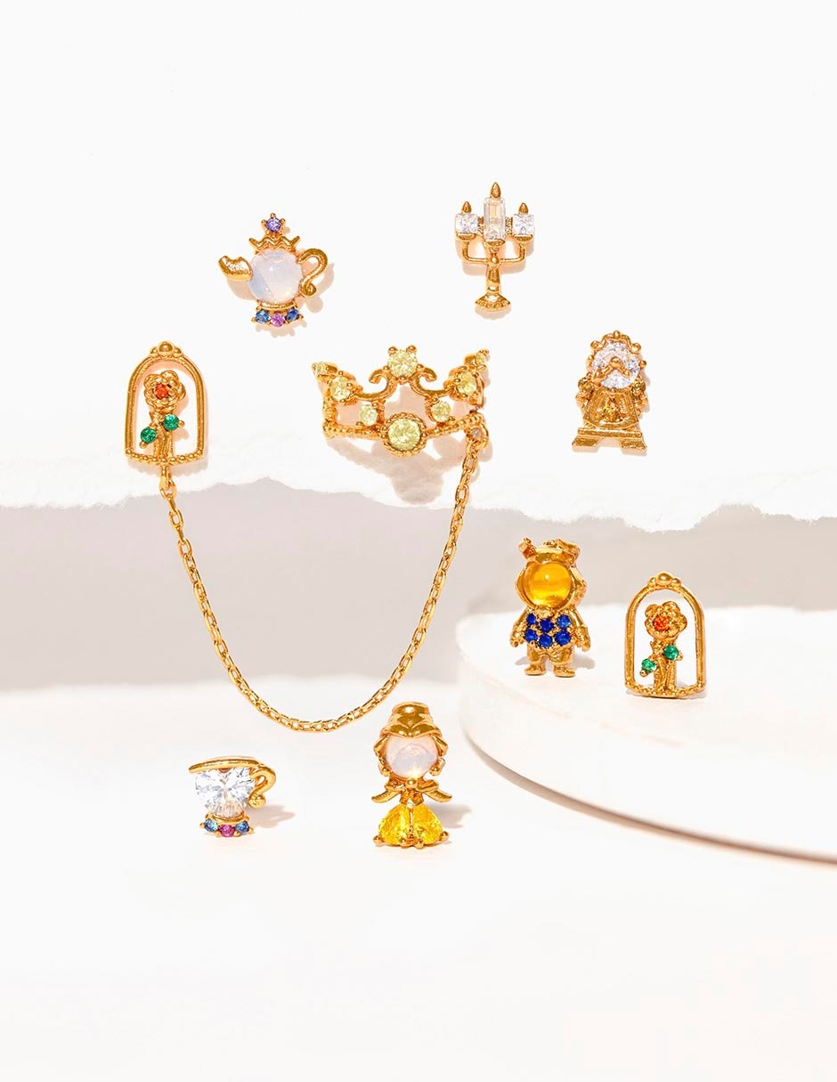 Aretes de princesa La Bella y La Bestia 18 K con acabado chapa de oro 3
