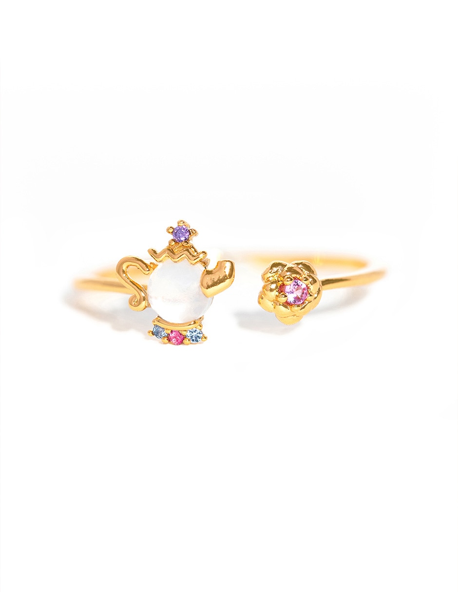 Anillo Disney Mrs. Potts 18 k zirconia cúbica chapa de oro