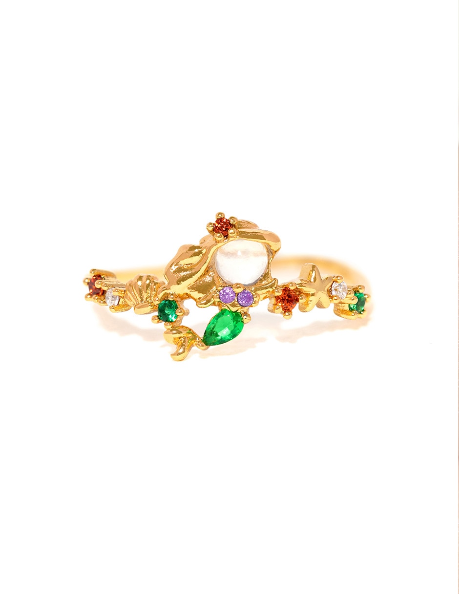 Anillo redondo Disney La Sirenita 18 k zirconia cúbica chapa de oro