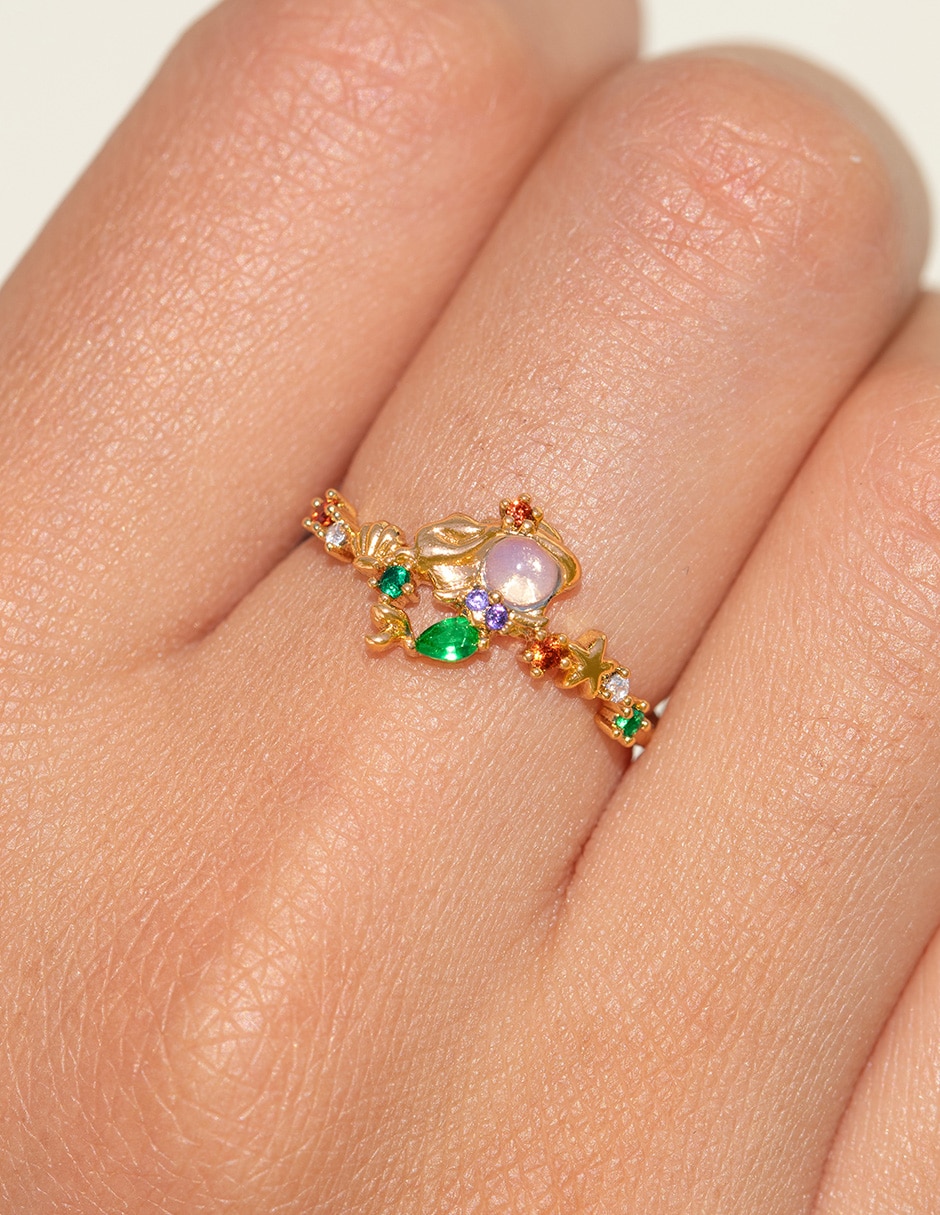 Anillo redondo Disney La Sirenita 18 k zirconia cúbica chapa de oro 2