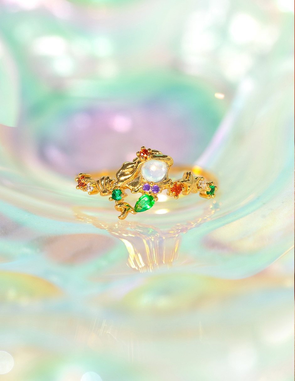 Anillo redondo Disney La Sirenita 18 k zirconia cúbica chapa de oro 3