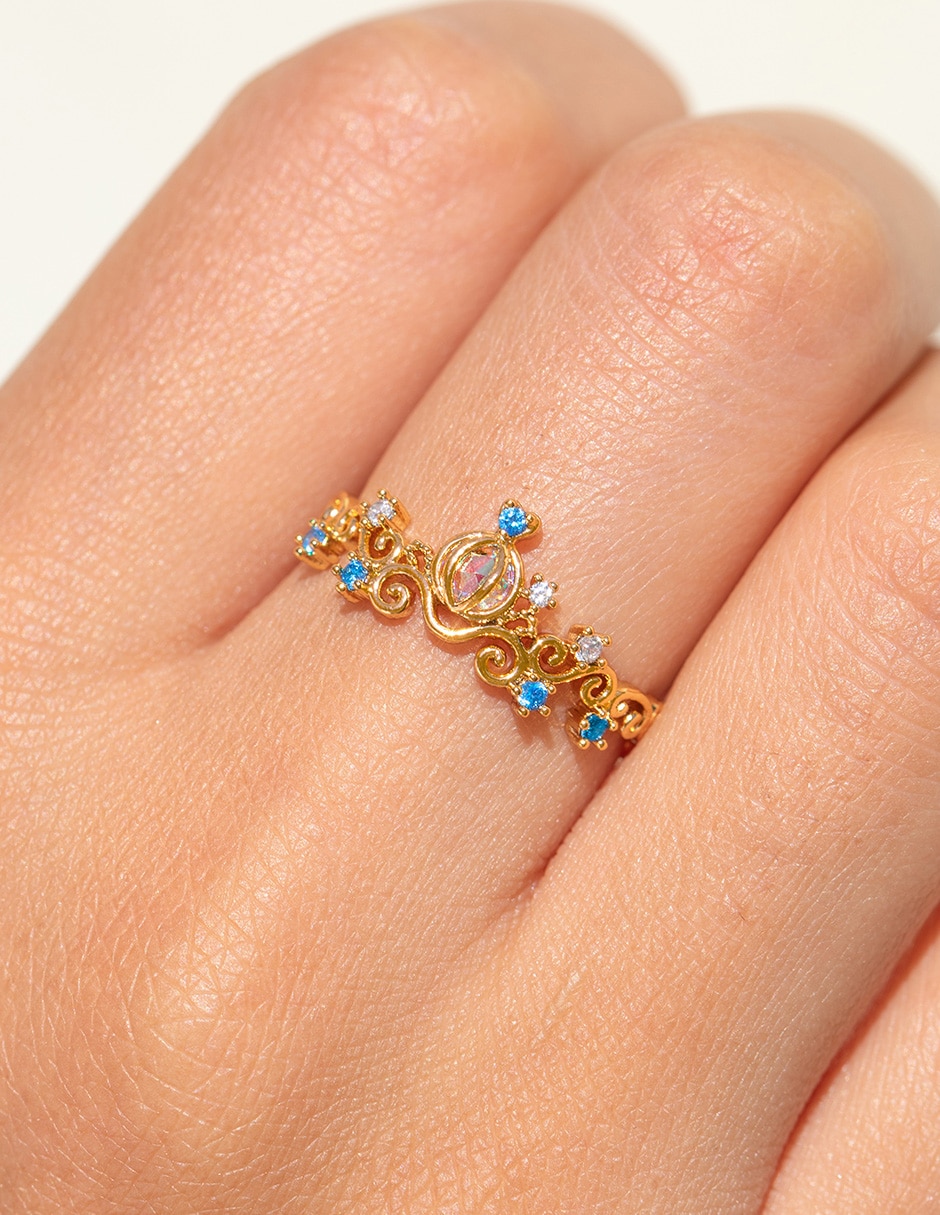 Anillo de carruaje de calabaza Disney Cenicienta 18 k circonita chapa de oro 3