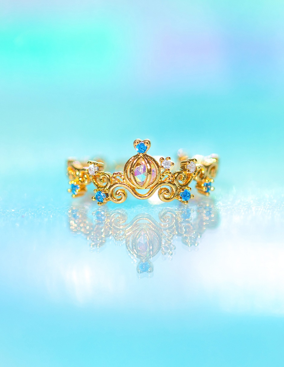 Anillo de carruaje de calabaza Disney Cenicienta 18 k circonita chapa de oro 2