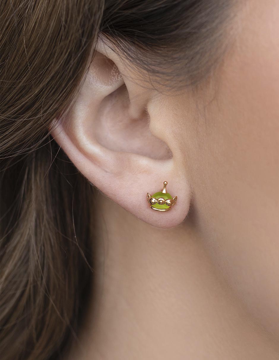 Aretes de alien Toy Story 18 K con acabado chapa de oro 2