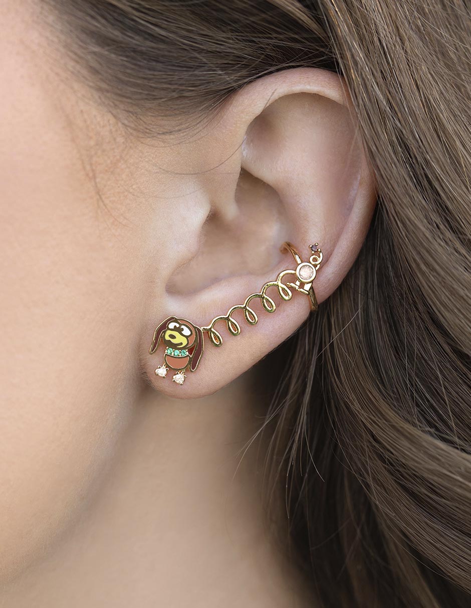 Aretes de perro Toy Story 18 K con acabado chapa de oro 2