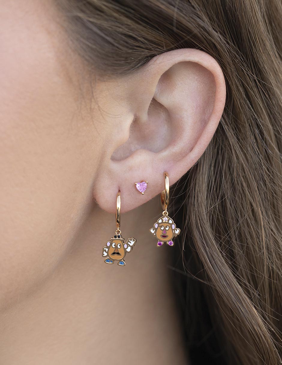 Aretes Señor y señora cara de papa 18 K con acabado chapa de oro 2