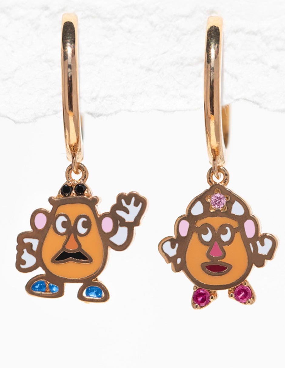 Aretes Señor y señora cara de papa 18 K con acabado chapa de oro 4