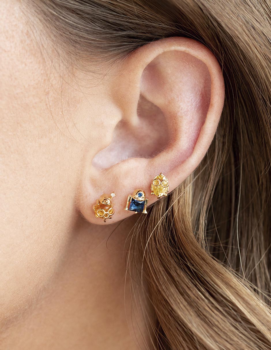 Aretes Star Wars 18 K con acabado chapa de oro 2