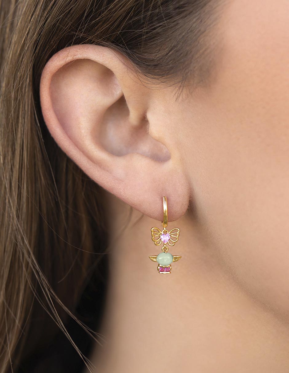 Aretes Grogu 18 K con acabado chapa de oro 2