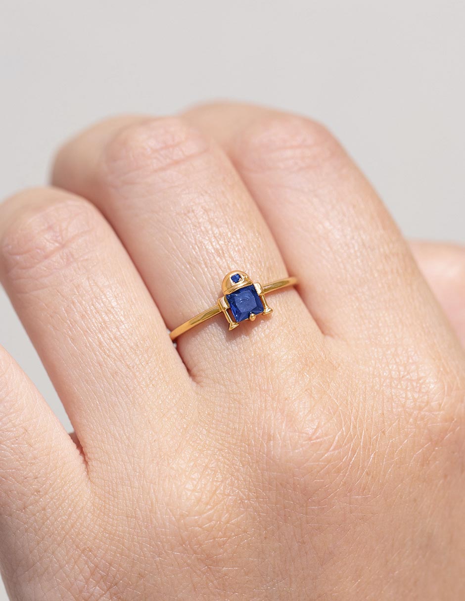 Anillo redondo Star Wars R2-D2 18 k zirconia cúbica chapa de oro 2