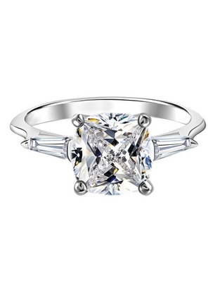 Anillo cuadrada P 925 de plata zirconia brillante