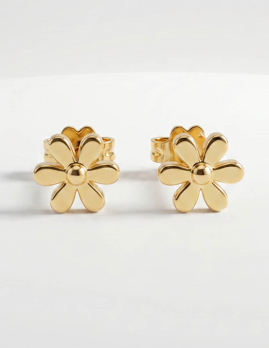 Broqueles de flor apodemia aretes jiaoren con acabado baño oro perla