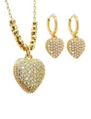 Aretes y collar de corazón Aurore 18 k circonita Aretes y collar de corazón Aurore 18 k circonita