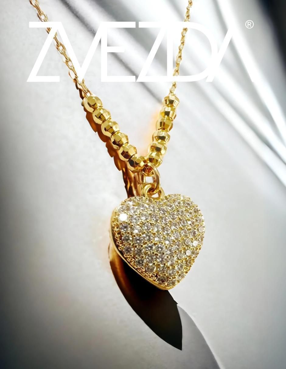 Aretes y collar de corazón Aurore 18 k circonita 2