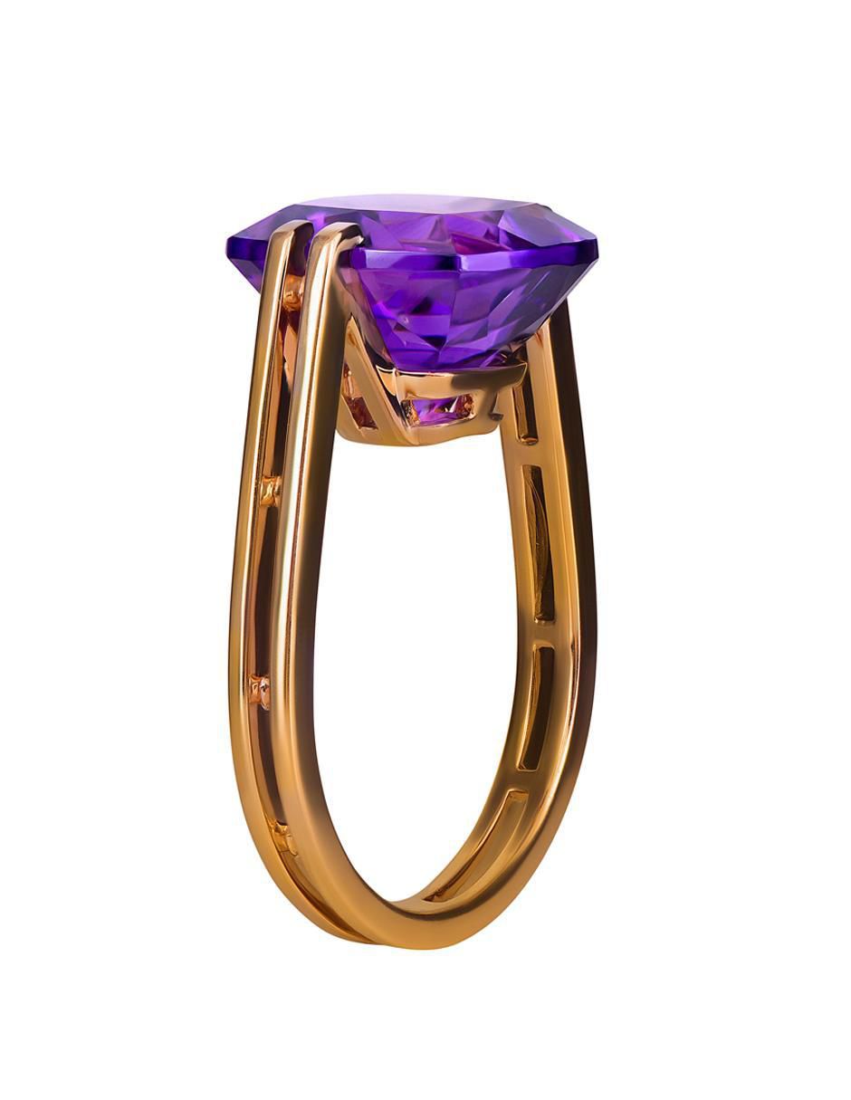 Anillo 14 k de oro amatista liso 4