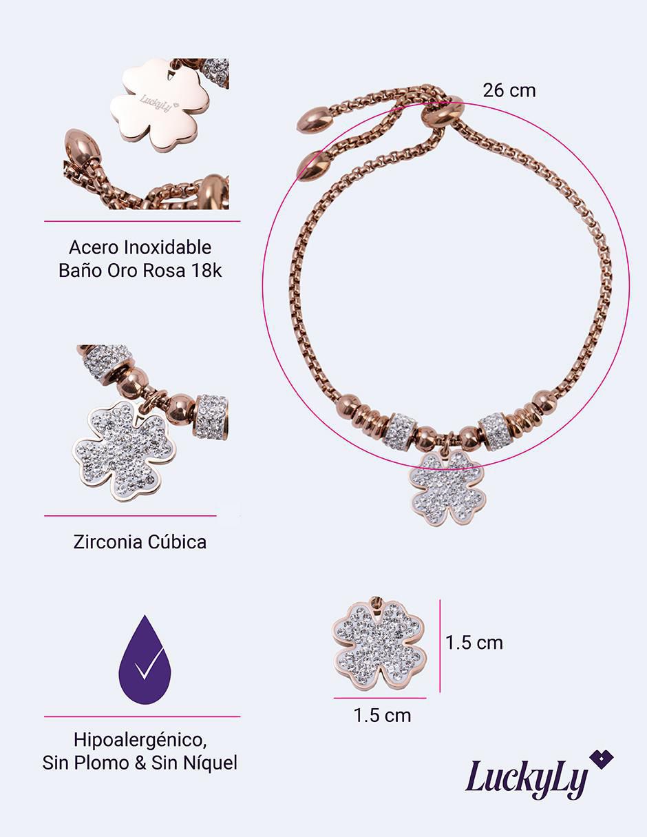 Kit de pulsera con zirconia cúbica Gaby acabado baño de oro rosa 18 K 12