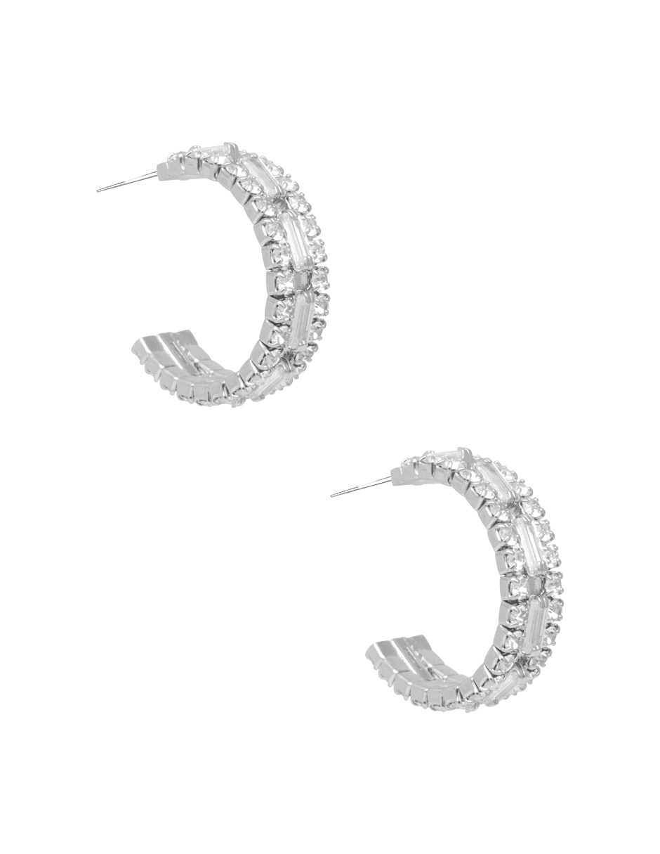 Arracadas de media luna westies con acabado baño rodio zirconia