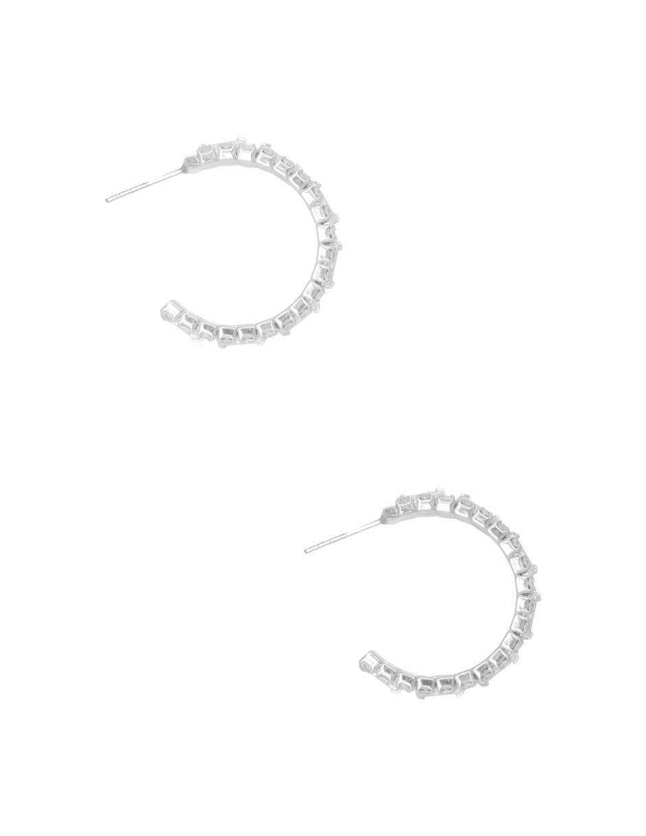 Arracadas de media luna westies con acabado baño rodio zirconia