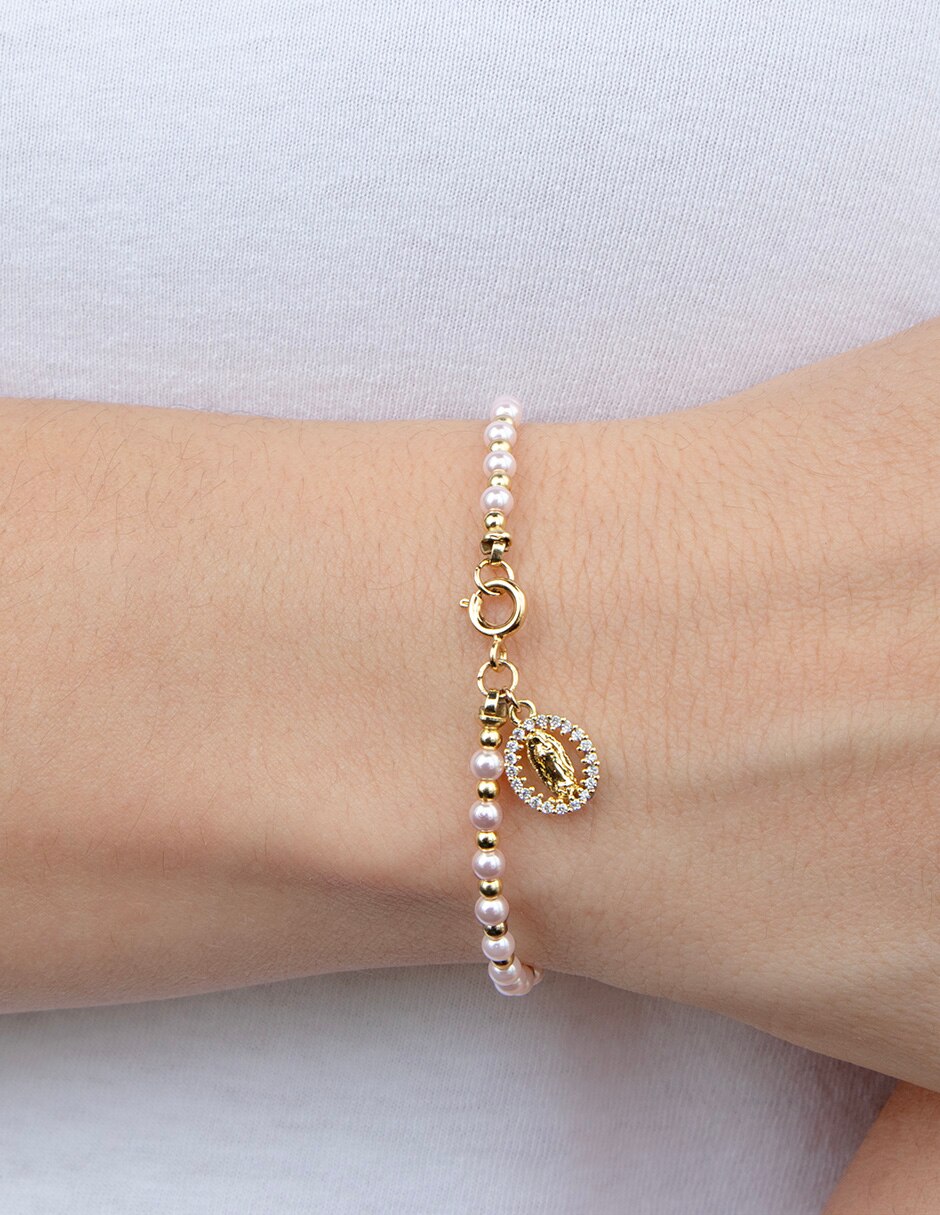 Pulsera con perla de cristal acabado liso 3
