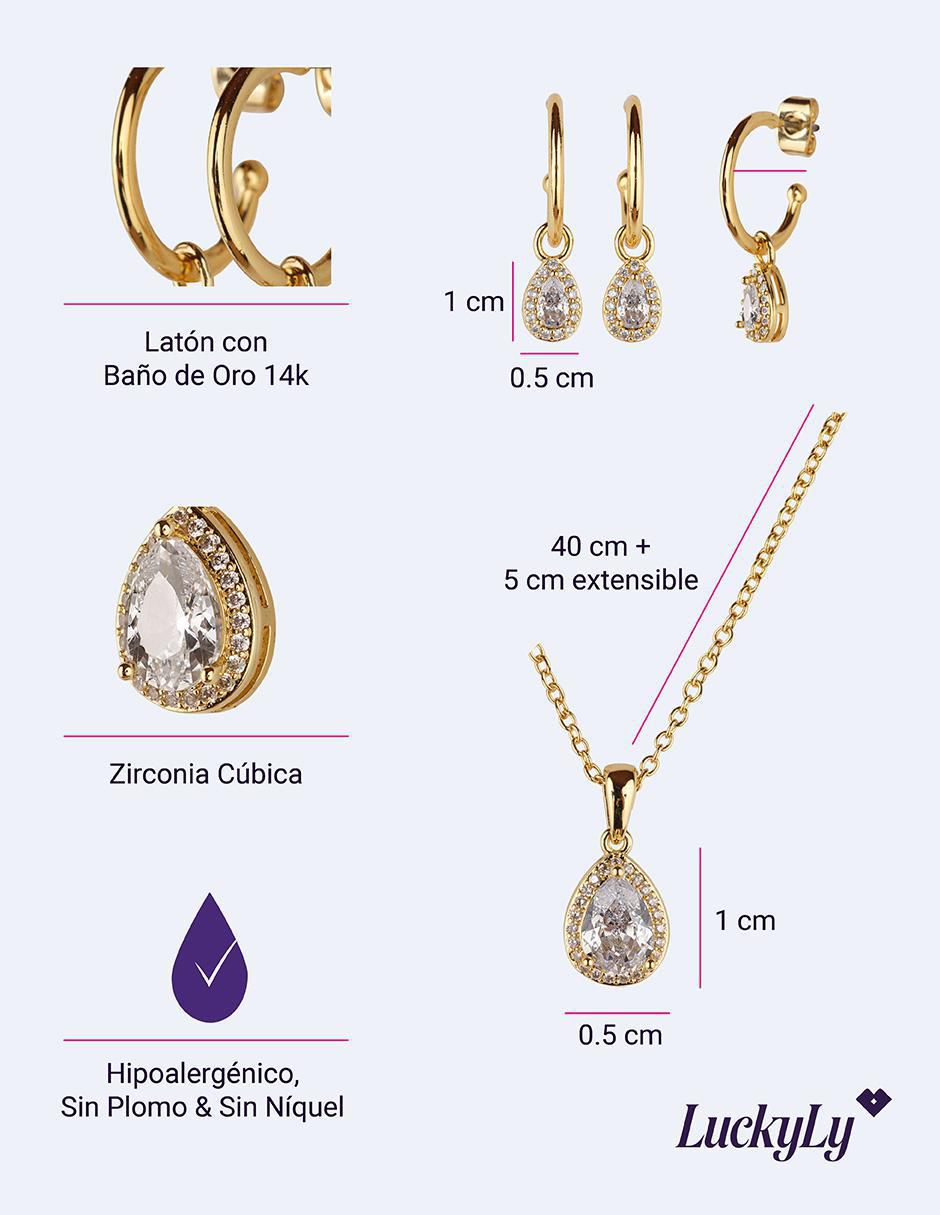 Set de collar y aretes Dory crl20n baño de oro 14 k zirconia cúbica 8