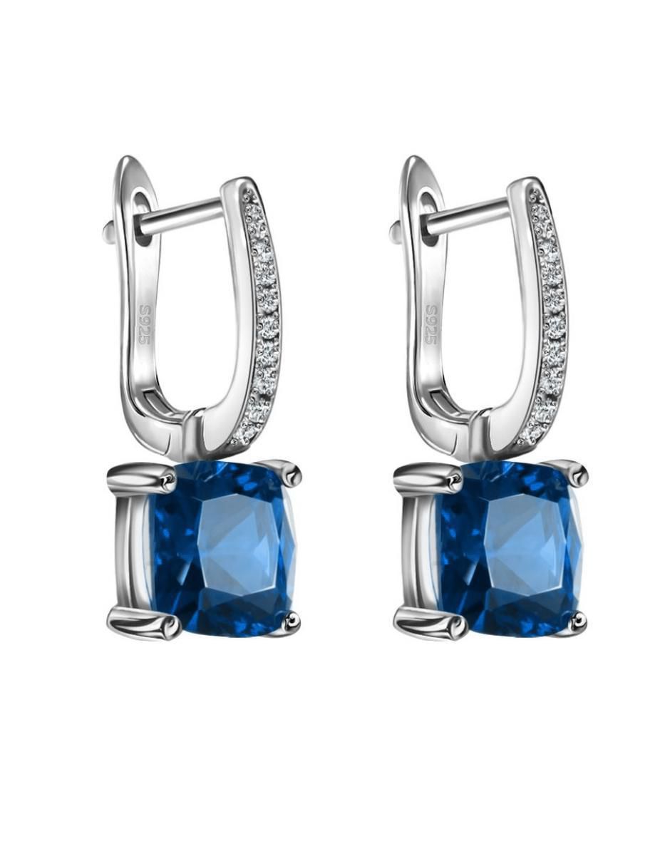 Aretes de aro de plata P 925 con acabado brillante zafiro 2