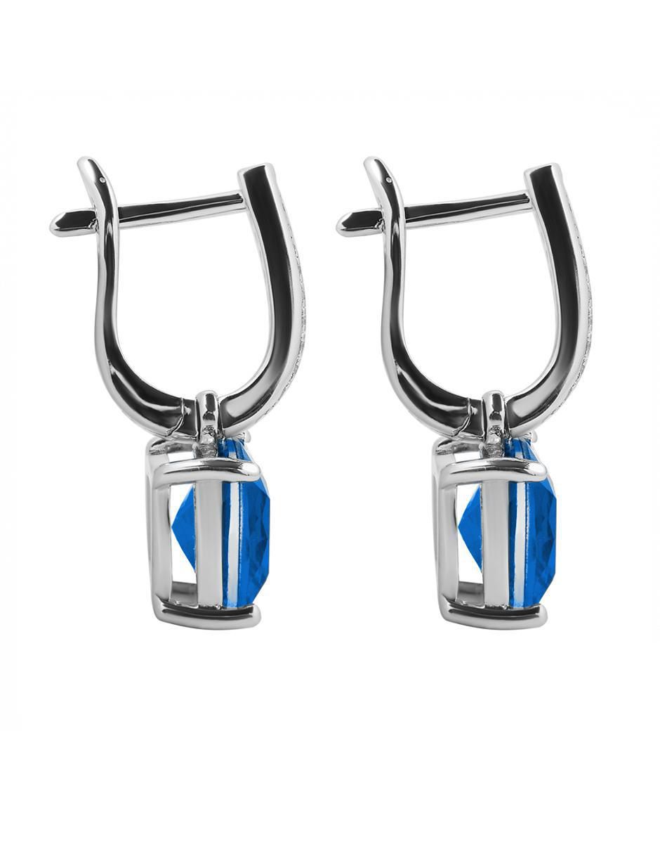 Aretes de aro de plata P 925 con acabado brillante zafiro 3
