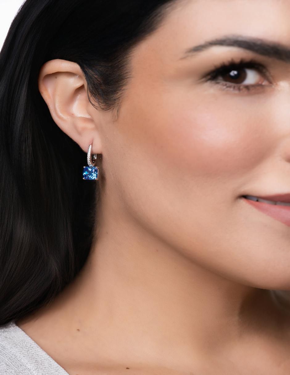 Aretes de aro de plata P 925 con acabado brillante zafiro 4