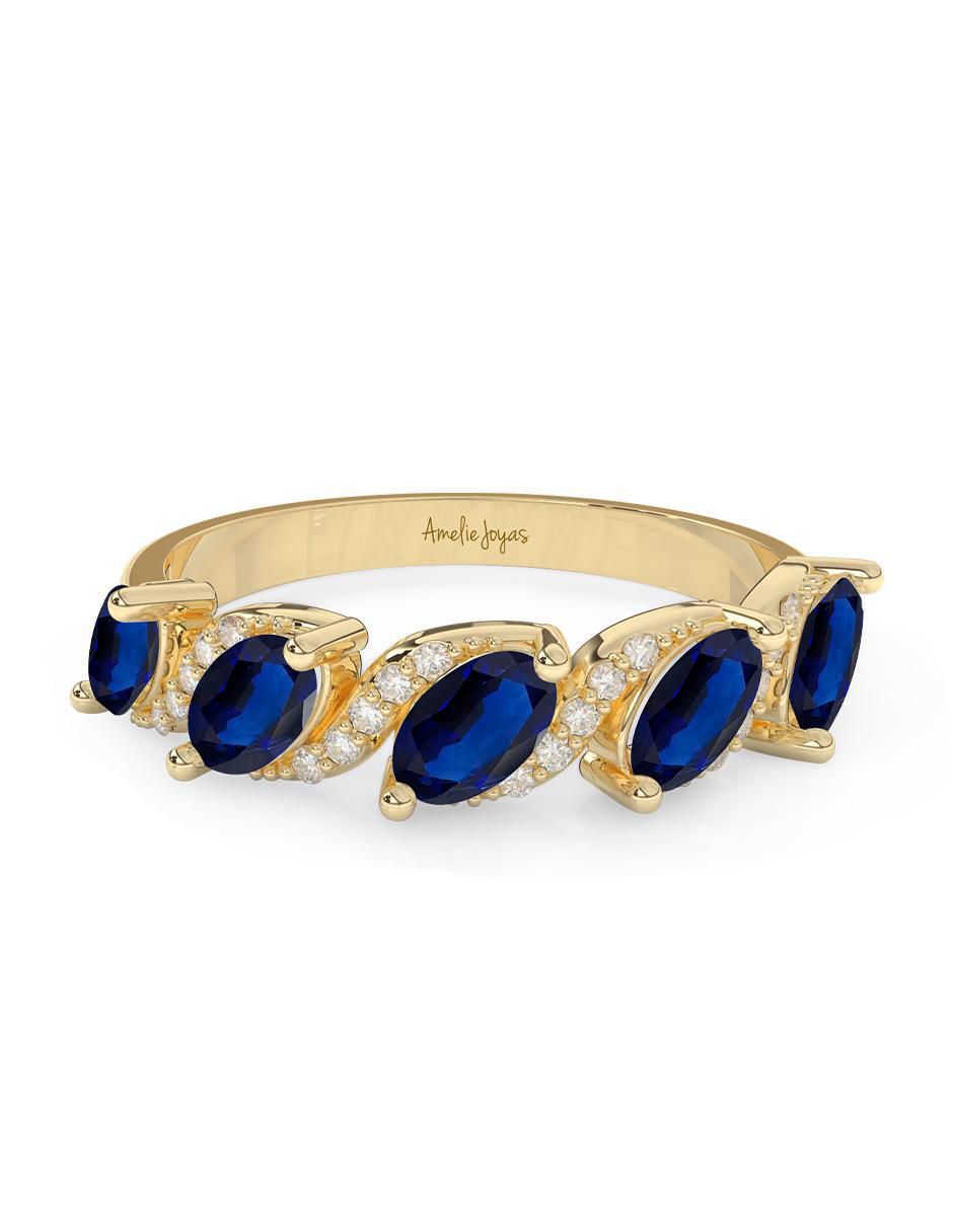 Anillo ovalado 14 k de oro zafiro pulido