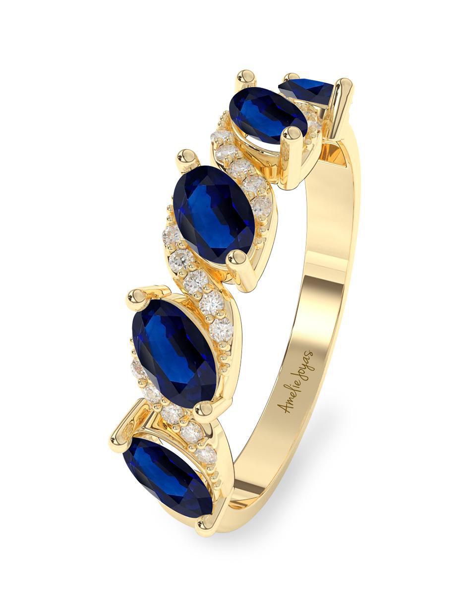 Anillo ovalado 14 k de oro zafiro pulido 5