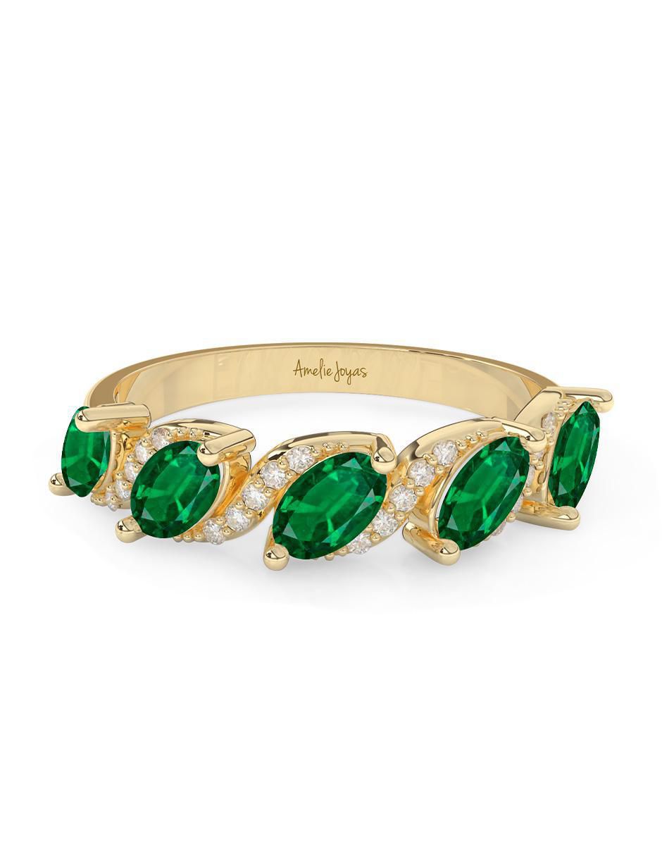 Anillo ovalado 14 k de oro esmeralda pulido Anillo ovalado 14 k de oro esmeralda pulido