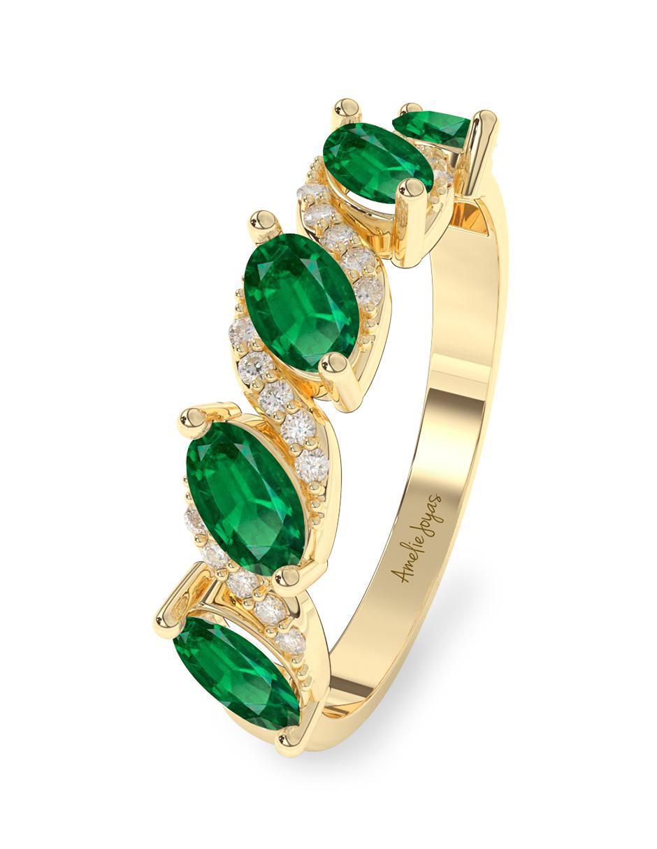 Anillo ovalado 14 k de oro esmeralda pulido 5