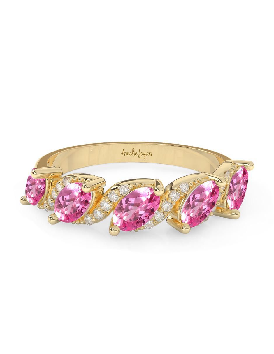 Anillo ovalado 14 k de oro zafiro rosa pulido Anillo ovalado 14 k de oro zafiro rosa pulido