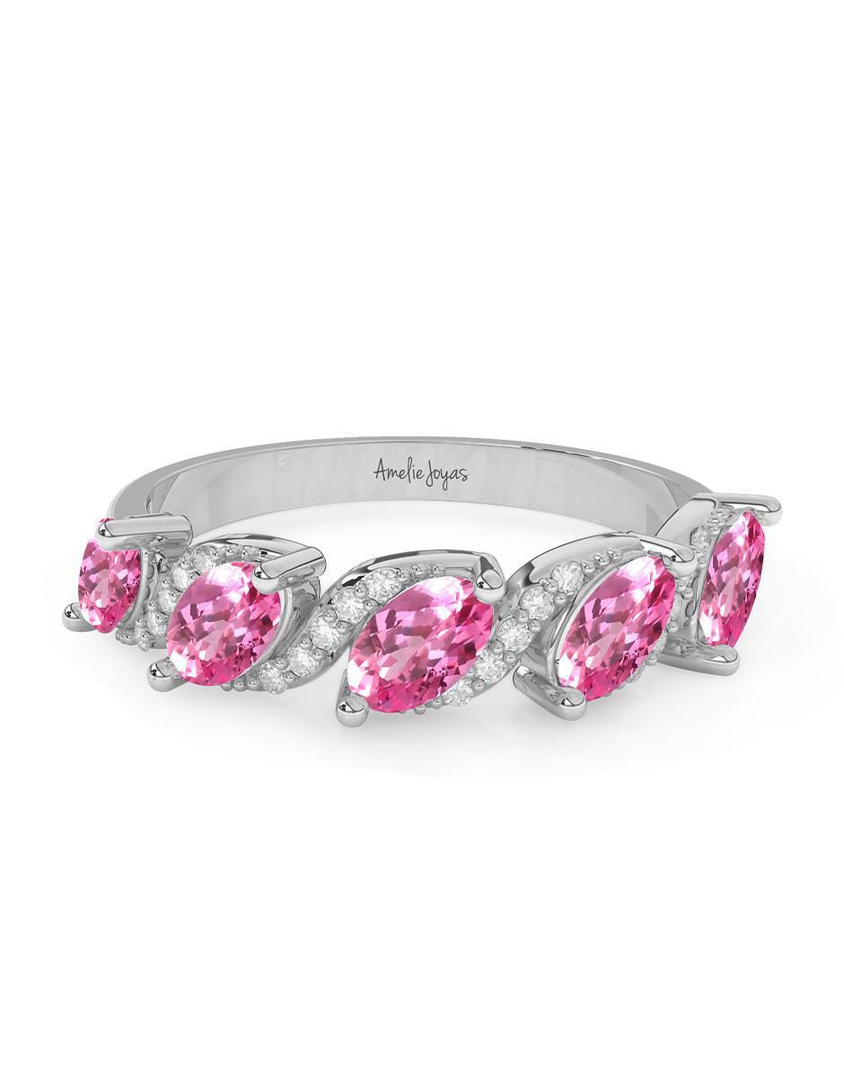 Anillo ovalado 14 k de oro zafiro rosa pulido 1