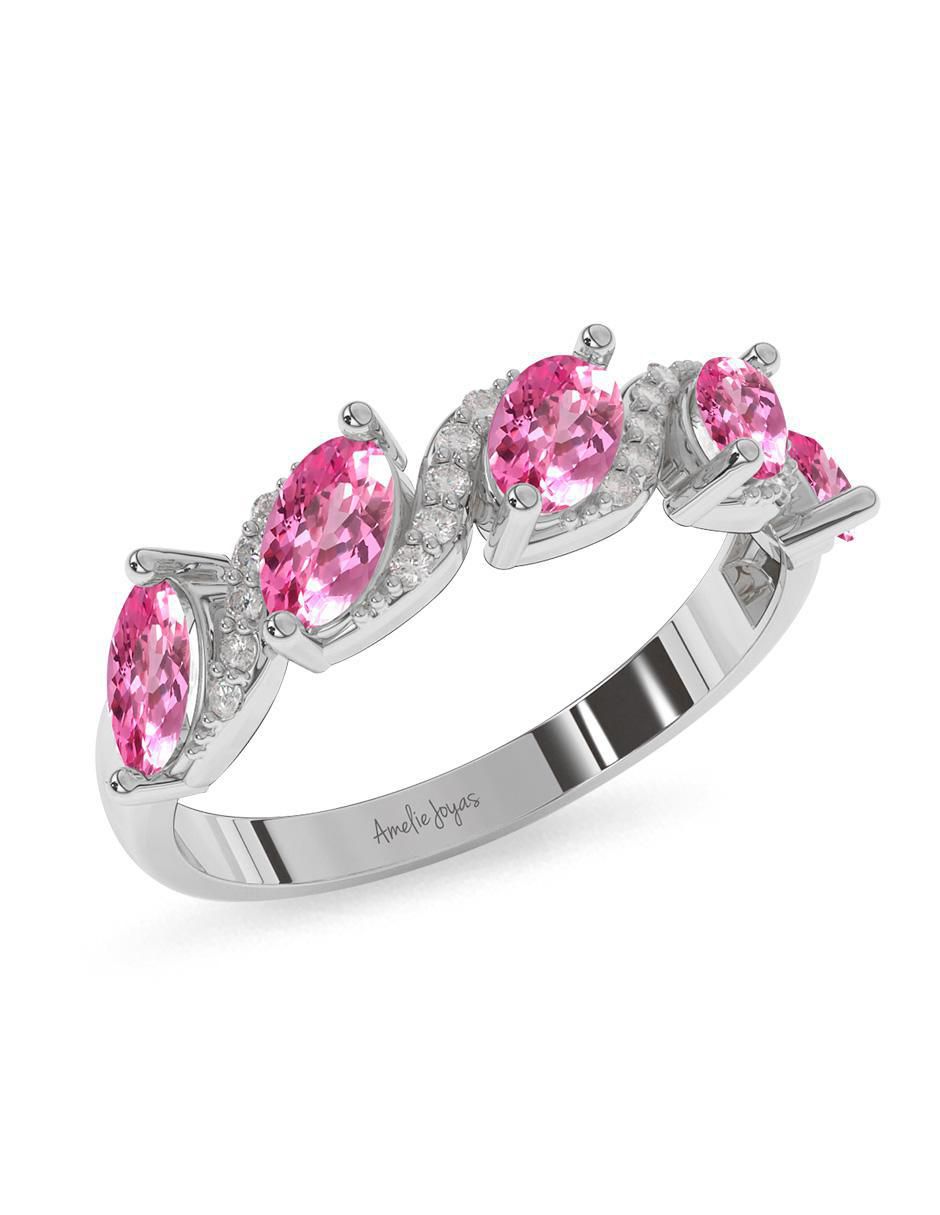 Anillo ovalado 14 k de oro zafiro rosa pulido 5