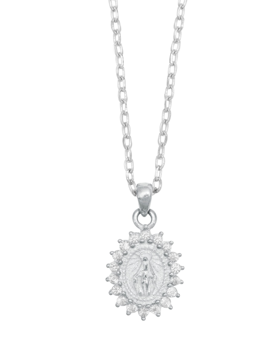 Medalla y cadena de virgen artre de plata p 925