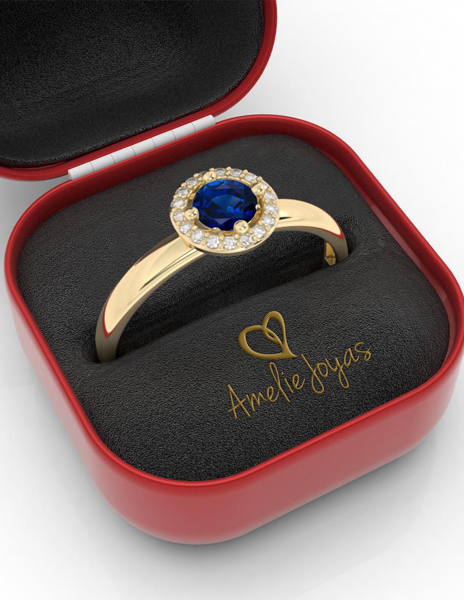 Anillo redondo 10 k de oro zafiro pulido 2