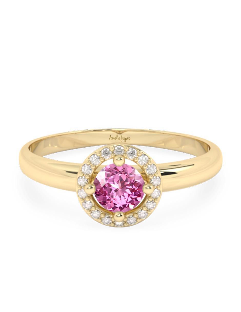 Anillo redondo 10 k de oro zafiro rosa pulido Anillo redondo 10 k de oro zafiro rosa pulido