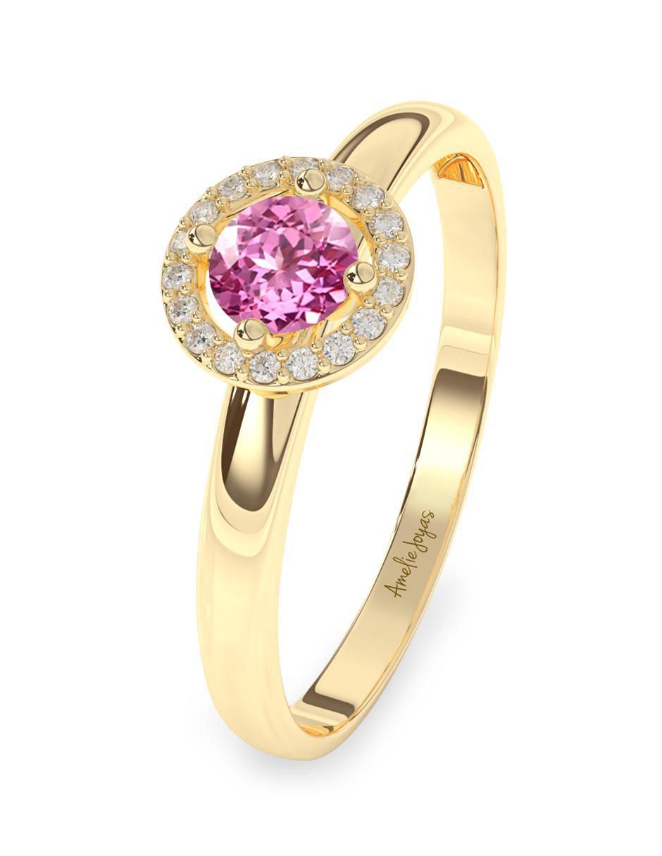Anillo redondo 10 k de oro zafiro rosa pulido 3
